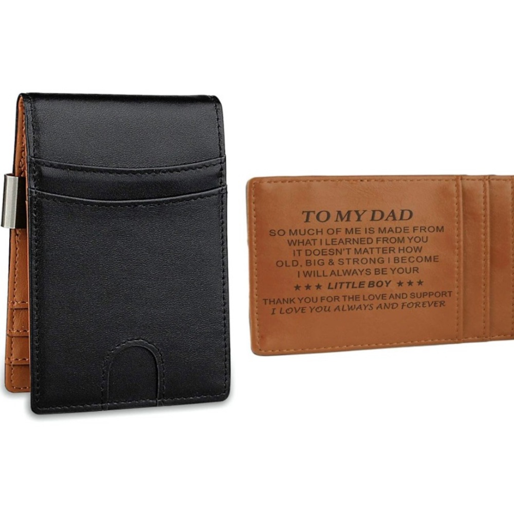 NEW Engraved Son to Father Leather Wallet Gift Appreciation Money Clip Slim